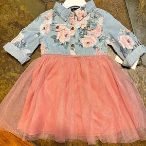 Girls Lilt Floral Denim and Pink Tulle Dress size 24M